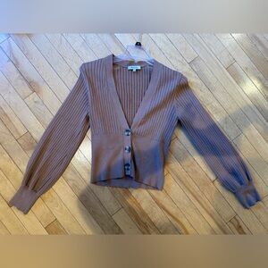 Camel Ribbed Button-Up Cardigan